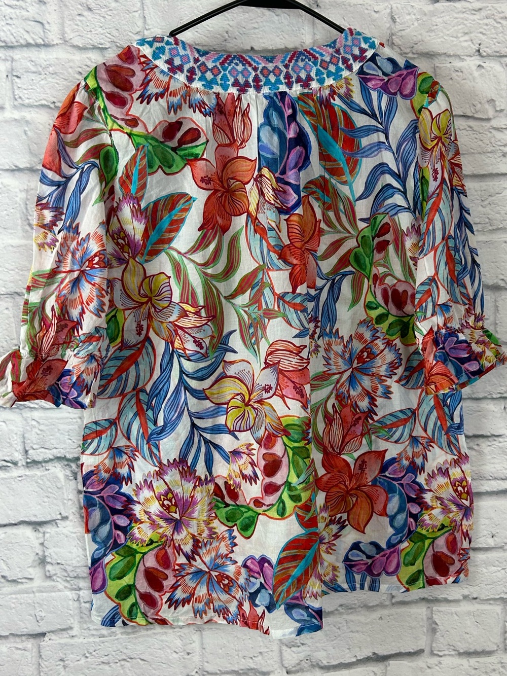 Johnny Was Workshop L Floral Cotton Tunic Blouse Embroidered V Neck Boho - Picture 5 of 6